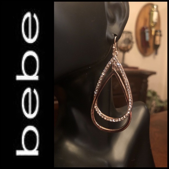 🆕 bebe Rose Gold Tone Teardrop Dangle Earrings - Picture 3 of 6